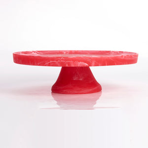 FOOTED CAKE STAND MEDIUM-RED SWIRL