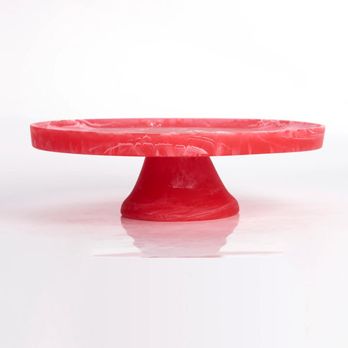 FOOTED CAKE STAND LARGE-RED SWIRL