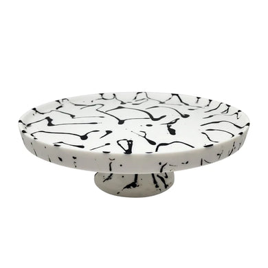 Footed Cake Stand Med - Solid White w/Black Splatter (3.93x10.24)