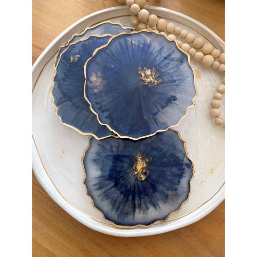 Large Solid Geodes Coasters Navy set of 4